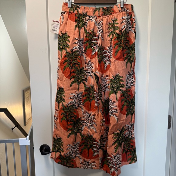 NWOT‎ Nicole Miller 100% Linen Pants Tropical Coastal Cropped Wide Flare Pant L - Picture 4 of 7